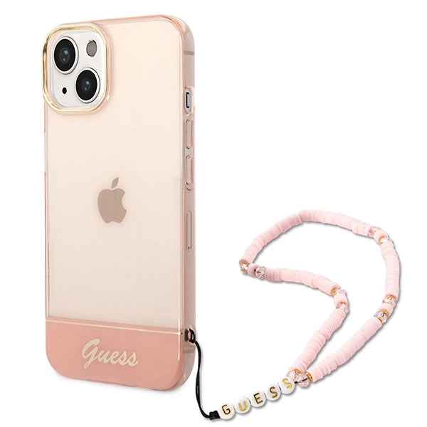 Guess GUHCP14MHGCOHP iPhone 14 Plus 6.7" pink/pink hårdkasse Gennemskinnelig perlestrop