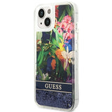 Guess GUHCP14MLFLSB iPhone 14 Plus 6.7 "blå / blå hardcase Flower Liquid Glitter