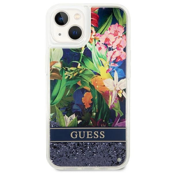 Guess GUHCP14MLFLSB iPhone 14 Plus 6.7 "blå / blå hardcase Flower Liquid Glitter