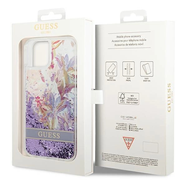 Guess GUHCP14MLFLSU iPhone 14 Plus 6.7 "violet / lilla hardcase Flower Liquid Glitter