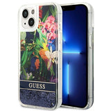 Guess GUHCP14SLFLSB iPhone 14 6.1 "blå / blå hardcase Flower Liquid Glitter