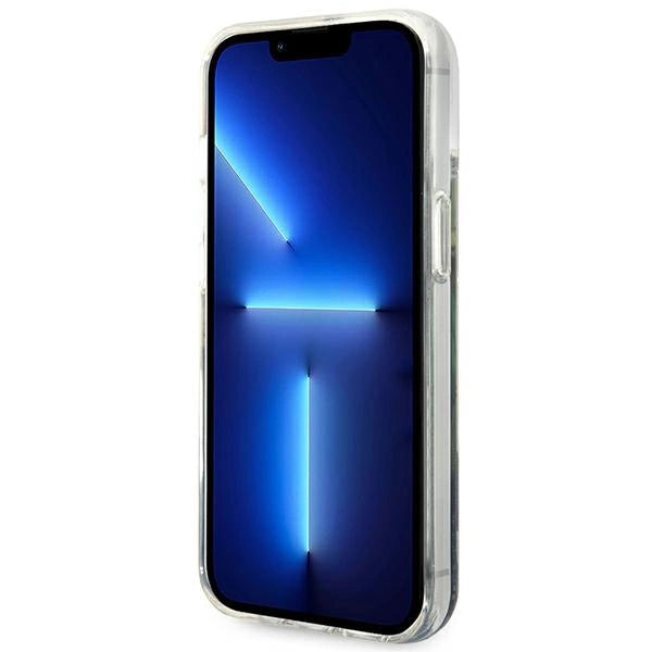 Guess GUHCP14SLFLSB iPhone 14 6.1 "blå / blå hardcase Flower Liquid Glitter