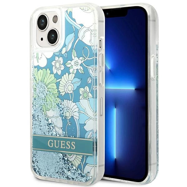 Guess GUHCP14SLFLSN iPhone 14 6.1 "grøn / grøn hardcase Flower Liquid Glitter