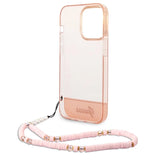 Guess GUHCP14XHGCOHP iPhone 14 Pro Max 6.7" pink/pink hårdkasse Gennemskinnelig perlestrop