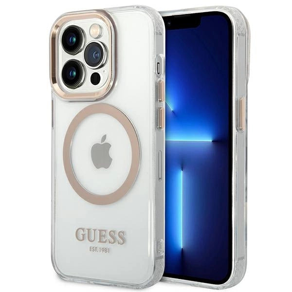 Guess GUHMP14LHTRMD iPhone 14 Pro 6.1 "guld / guld hårdkasse Metal Outline Magsafe