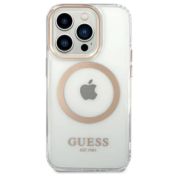 Guess GUHMP14LHTRMD iPhone 14 Pro 6.1 "guld / guld hårdkasse Metal Outline Magsafe