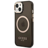 Guess GUHMP14MHTCMK iPhone 14 Plus 6.7" sort/sort hård forside Gold Outline Translucent MagSafe