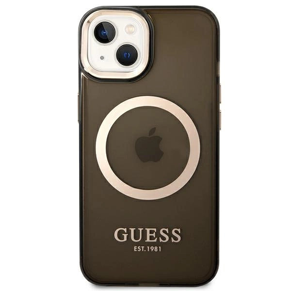 Guess GUHMP14MHTCMK iPhone 14 Plus 6.7" sort/sort hård forside Gold Outline Translucent MagSafe