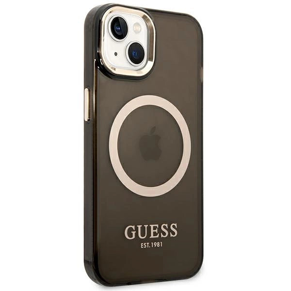Guess GUHMP14MHTCMK iPhone 14 Plus 6.7" sort/sort hård forside Gold Outline Translucent MagSafe