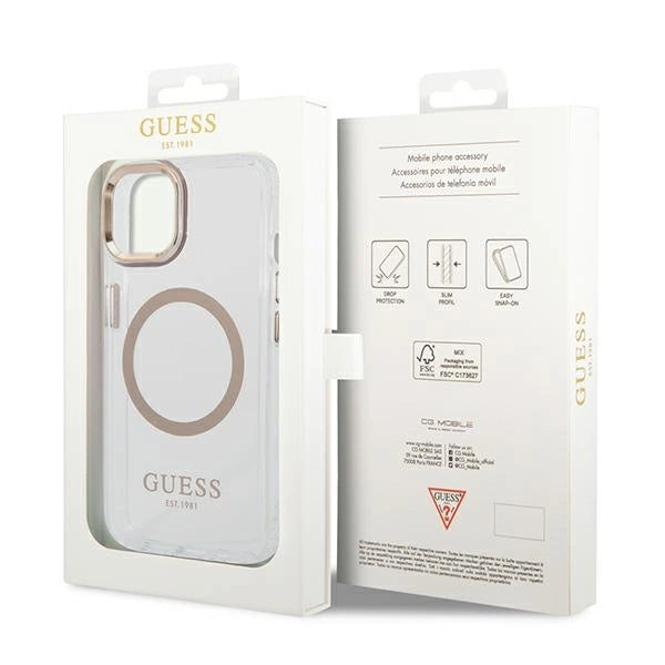 Guess GUHMP14SHTRMD iPhone 14 6.1 " guld / guld hårdkasse Metal Outline Magsafe