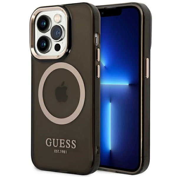 Guess GUHMP14XHTCMK iPhone 14 Pro Max 6.7" sort/sort hård forside Gold Outline Translucent MagSafe