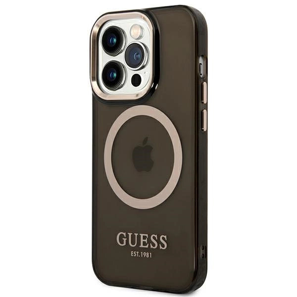 Guess GUHMP14XHTCMK iPhone 14 Pro Max 6.7" sort/sort hård forside Gold Outline Translucent MagSafe