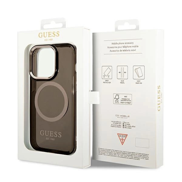 Guess GUHMP14XHTCMK iPhone 14 Pro Max 6.7" sort/sort hård forside Gold Outline Translucent MagSafe