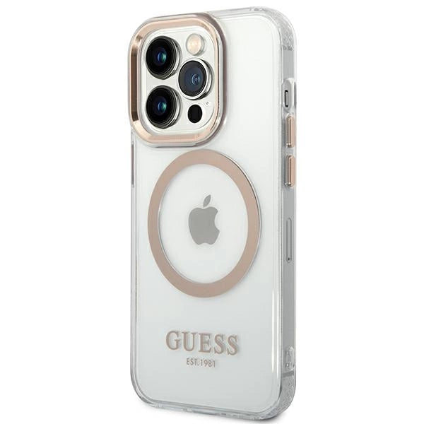 Guess GUHMP14XHTRMD iPhone 14 Pro Max 6,7 "guld / guld hårdkasse Metal Outline Magsafe