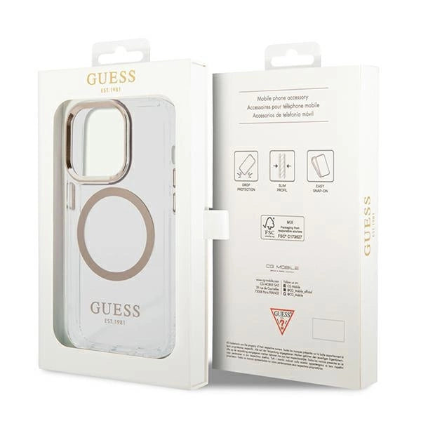 Guess GUHMP14XHTRMD iPhone 14 Pro Max 6,7 "guld / guld hårdkasse Metal Outline Magsafe