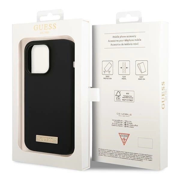 Guess GUHMP14XSBPLK iPhone 14 Pro Max 6,7" sort/sort hårdkasse Silicone Logo Plate MagSafe