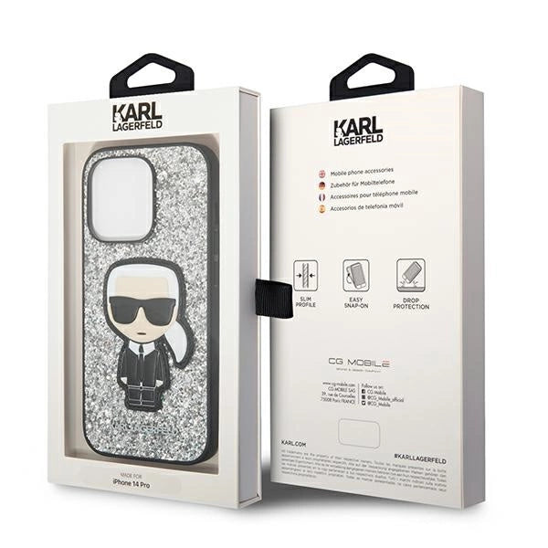 Karl Lagerfeld KLHCP14LGFKPG iPhone 14 Pro 6.1 "hardcase sølv / sølv Glitter Flakes Ikonik