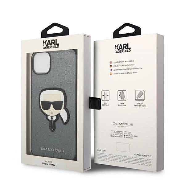 Karl Lagerfeld KLHCP14SSAPKHG iPhone 14 6,1" srebrny/silver hardcase Saffiano Karl's Head Patch