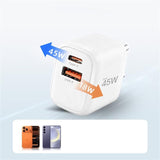 Tech Protect Nca45 W Gan 2 Port Netværksopladder Pd 45 W / Qc3.0 + Lightning Kabel Hvid