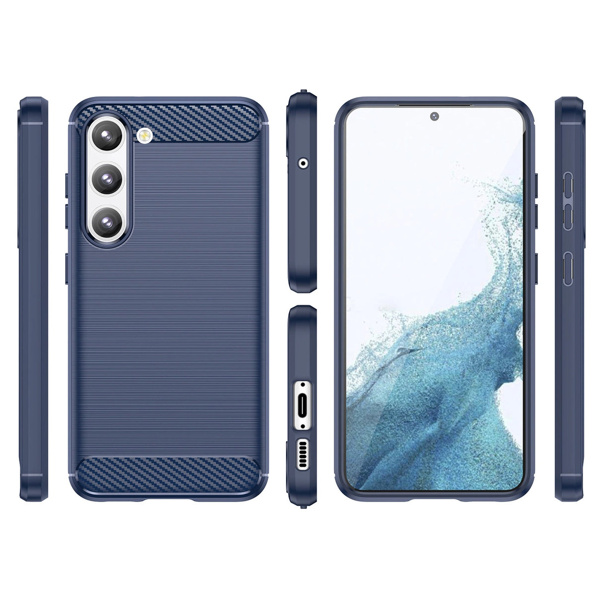 Carbon Case til Samsung Galaxy S23 fleksibelt silikone carbon cover blå