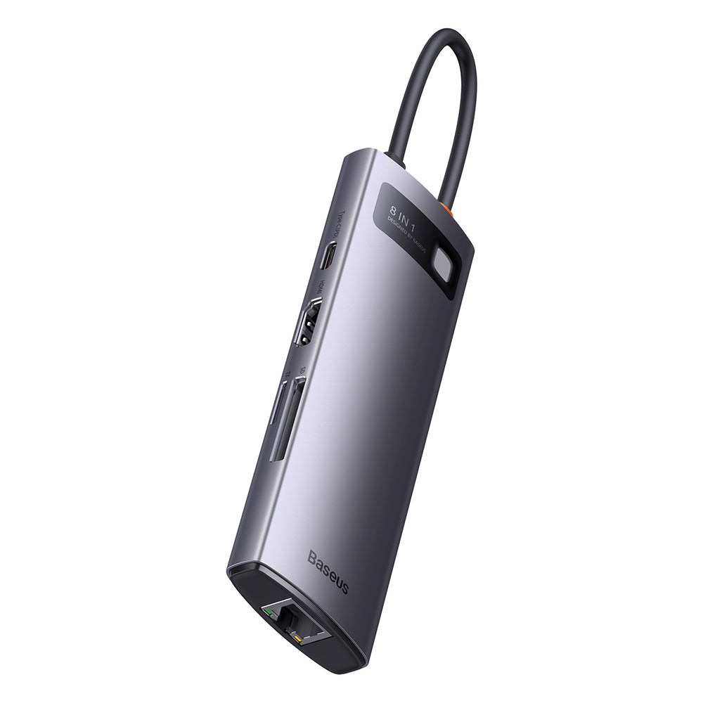 HUB 8in1 Baseus StarJoy USB-C til USB-C PD / 3x USB-A / HDMI / RJ-45 / SD TF - grå