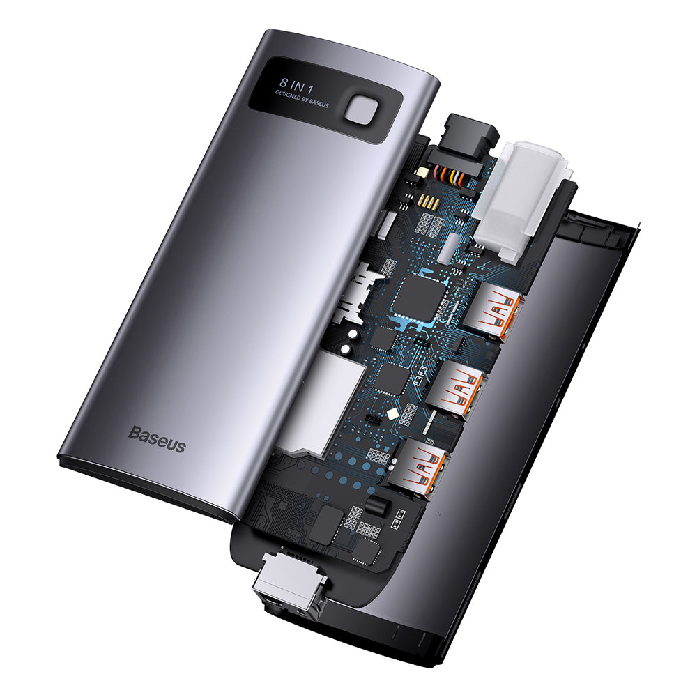 HUB 8in1 Baseus StarJoy USB-C til USB-C PD / 3x USB-A / HDMI / RJ-45 / SD TF - grå