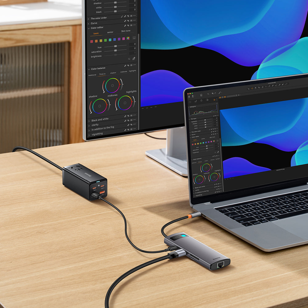 HUB 8in1 Baseus StarJoy USB-C til USB-C PD / 3x USB-A / HDMI / RJ-45 / SD TF - grå