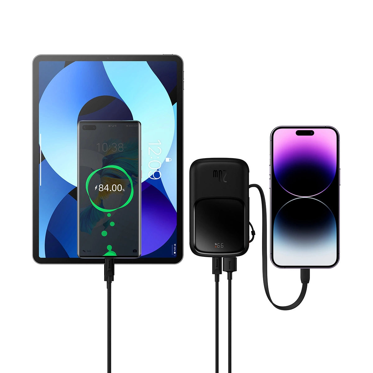 Powerbank 10000mAh 20W Baseus Qpow Pro Overseas Edition + USB C 3A Kabel - sort