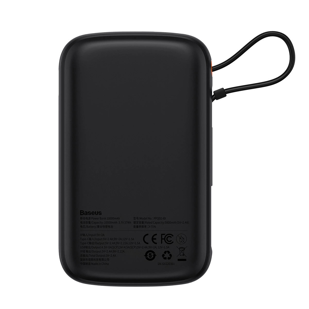 Powerbank 10000mAh 20W Baseus Qpow Pro Overseas Edition + USB C 3A Kabel - sort