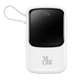 Baseus Qpow Digital Display Power Bank med hurtig opladning 10000mAh 20W QC/PD/SCP/FCP med indbygget lynkabel Hvid