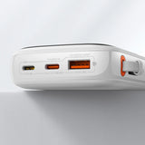 Baseus Qpow Digital Display Power Bank med hurtig opladning 10000mAh 20W QC/PD/SCP/FCP med indbygget lynkabel Hvid