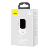 Baseus Qpow Digital Display Power Bank med hurtig opladning 10000mAh 20W QC/PD/SCP/FCP med indbygget lynkabel Hvid
