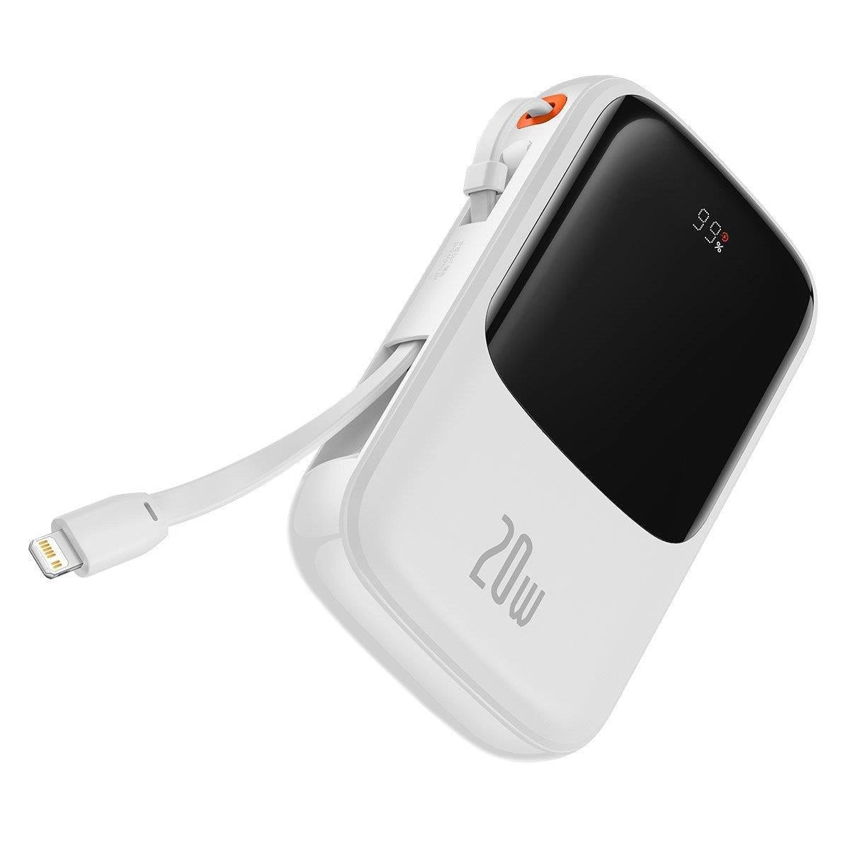 Baseus Qpow Digital Display Power Bank med hurtig opladning 10000mAh 20W QC/PD/SCP/FCP med indbygget lynkabel Hvid