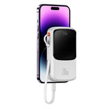 Baseus Qpow Digital Display Power Bank med hurtig opladning 10000mAh 20W QC/PD/SCP/FCP med indbygget lynkabel Hvid