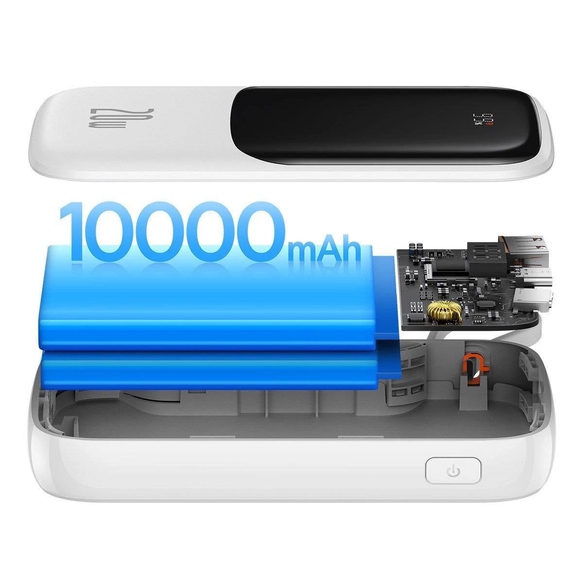 Baseus Qpow Digital Display Power Bank med hurtig opladning 10000mAh 20W QC/PD/SCP/FCP med indbygget lynkabel Hvid