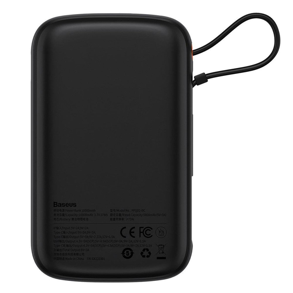 Baseus Qpow Digital Display Fast Charging Power Bank 10000mAh 22.5W QC/PD/SCP/FCP with Built-in USB-C Cable Black