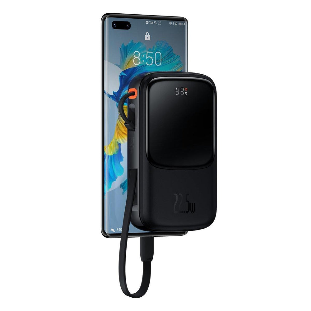 Baseus Qpow Digital Display Fast Charging Power Bank 10000mAh 22.5W QC/PD/SCP/FCP with Built-in USB-C Cable Black