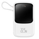 Baseus Qpow Digital Display powerbank med hurtig opladning 10000mAh 22.5W QC/PD/SCP/FCP med indbygget USB-C kabel hvid