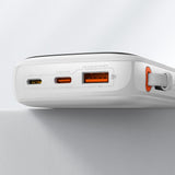 Baseus Qpow Digital Display powerbank with fast charging 10000mAh 22.5W QC/PD/SCP/FCP with built-in USB-C cable white