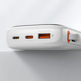 Baseus Qpow Digital Display powerbank med hurtig opladning 10000mAh 22.5W QC/PD/SCP/FCP med indbygget USB-C kabel hvid