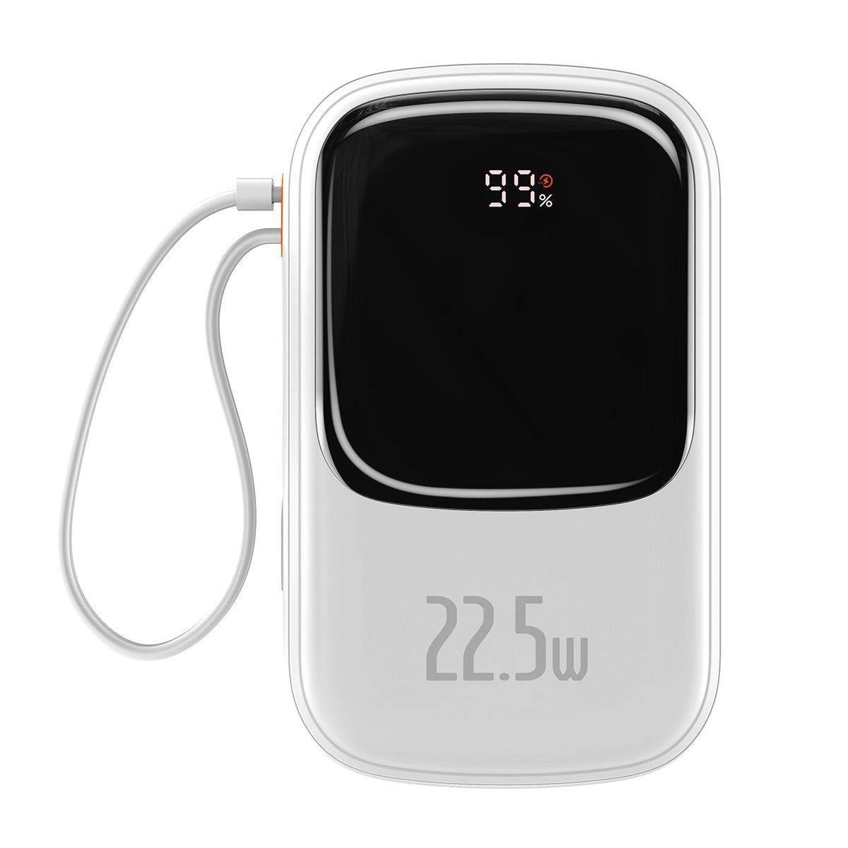 Baseus Qpow Digital Display powerbank med hurtig opladning 20000mAh 22,5W QC / PD / SCP / FCP med indbygget USB-C kabel hvid