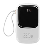 Baseus Qpow Digital Display powerbank med hurtig opladning 20000mAh 22,5W QC / PD / SCP / FCP med indbygget USB-C kabel hvid