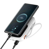 Baseus Qpow Digital Display powerbank med hurtig opladning 20000mAh 22,5W QC / PD / SCP / FCP med indbygget USB-C kabel hvid