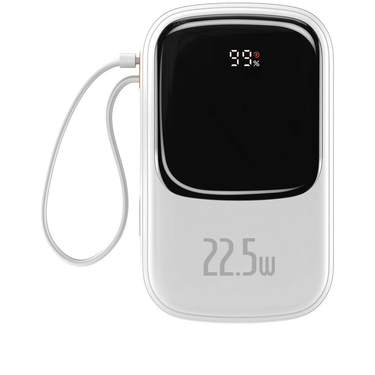 Baseus Qpow Digital Display powerbank med hurtig opladning 20000mAh 22,5W QC / PD / SCP / FCP med indbygget USB-C kabel hvid