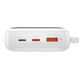 Baseus Qpow Digital Display powerbank med hurtig opladning 20000mAh 22,5W QC / PD / SCP / FCP med indbygget USB-C kabel hvid