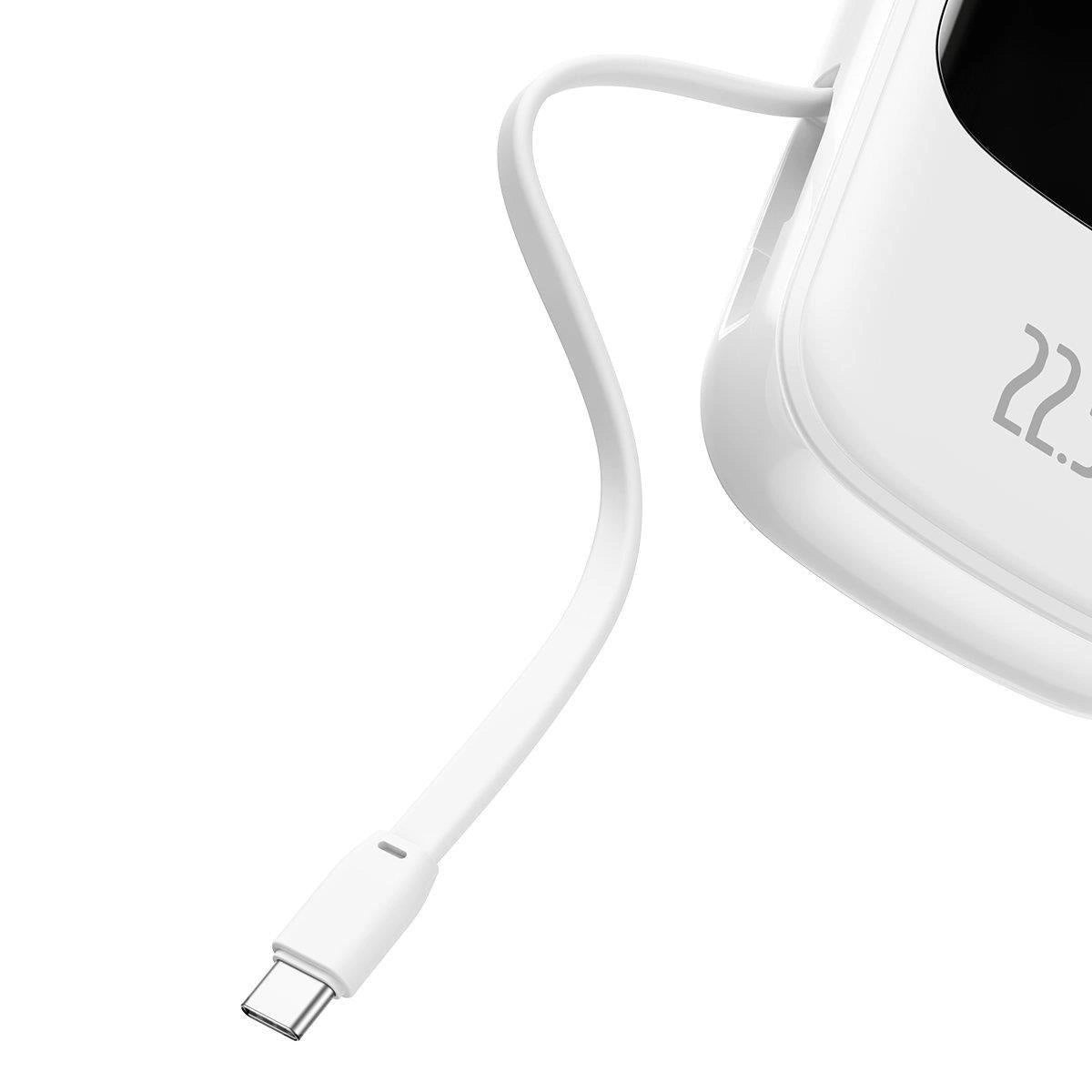 Baseus Qpow Digital Display powerbank med hurtig opladning 20000mAh 22,5W QC / PD / SCP / FCP med indbygget USB-C kabel hvid