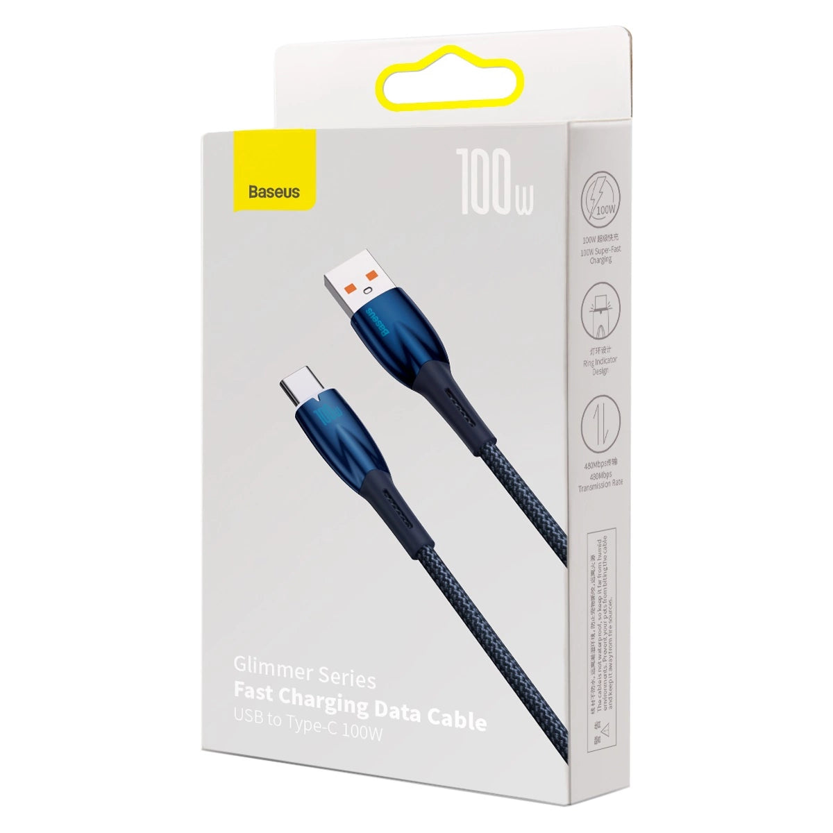 Baseus Glimmer Series hurtigopladningskabel USB-A - USB-C 100W 480Mbps 1m blå
