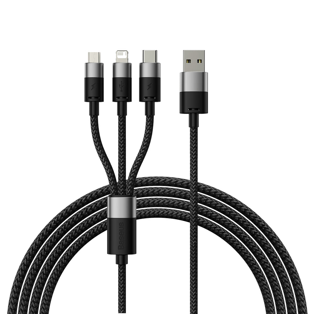 3in1 USB - micro USB / Lightning / USB C 3.5A 1.2m kabel Baseus StarSpeed - sort