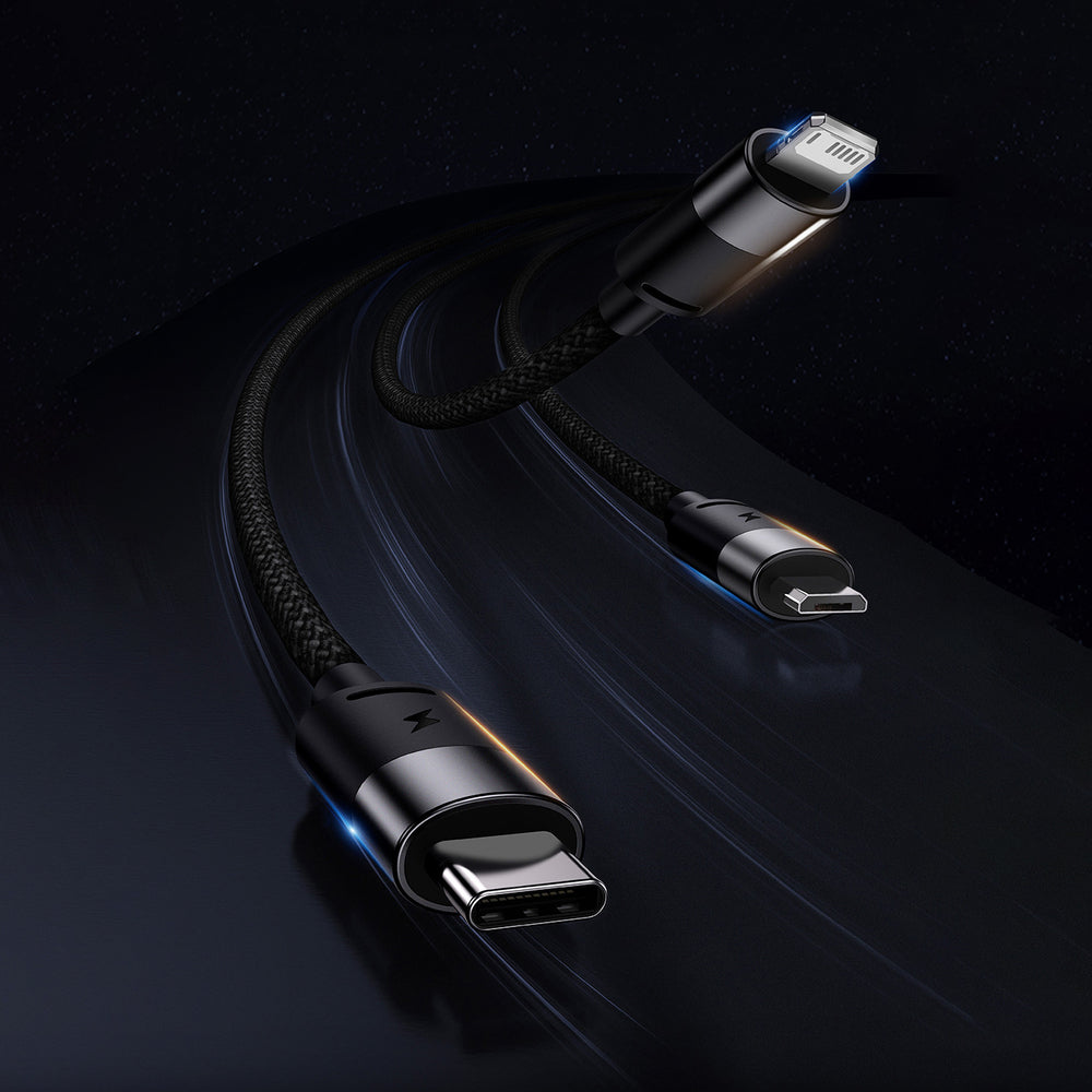 3in1 USB - micro USB / Lightning / USB C 3.5A 1.2m kabel Baseus StarSpeed - sort