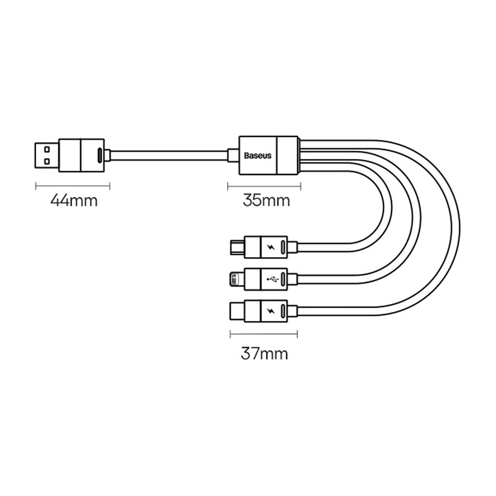 3in1 USB - micro USB / Lightning / USB C 3.5A 1.2m kabel Baseus StarSpeed - sort